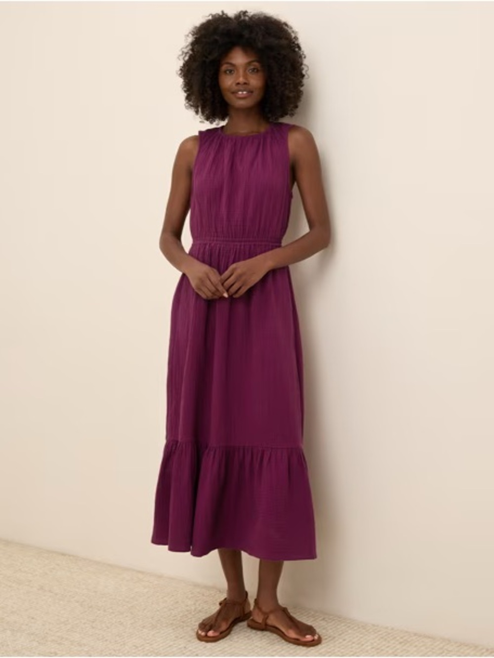 NWT Pact Organic Coastal Double Gauze Sangria Tiered Midi Dress XS / S
